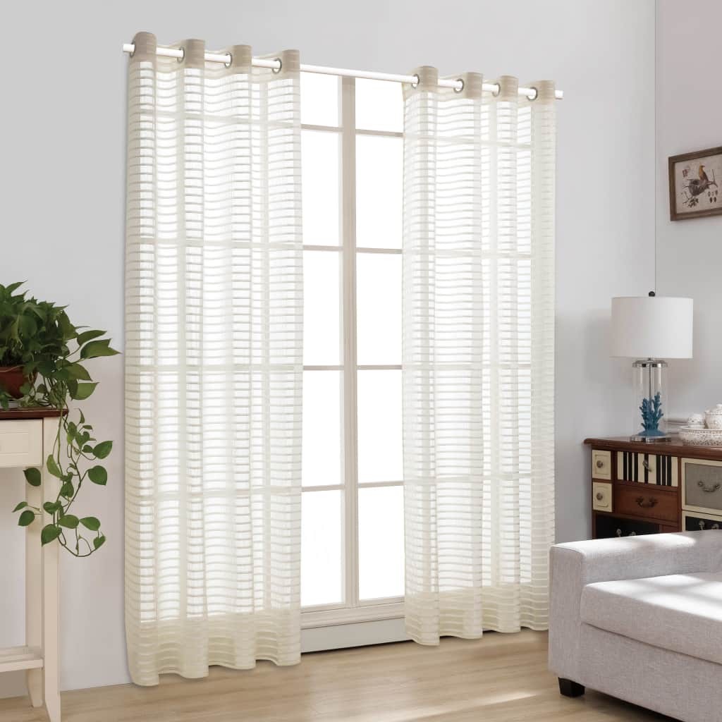 vidaXL Woven Striped Sheer Curtains 2 pcs 140x225 cm Cream